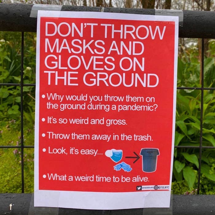 A sign saying it&#x27;s just really gross to throw your mask on the ground
