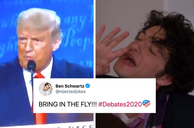 Trump in the midst of the debate next to Ben Schwartz hollering in "Parks and Recreation