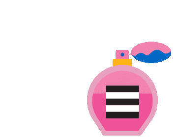 Gif of a perfume bottle being sprayed with the word yas coming out