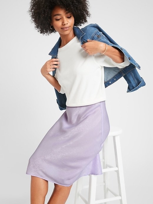 Model in the lavender skirt