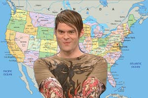 SNL's Stefan sitting in front of a US map