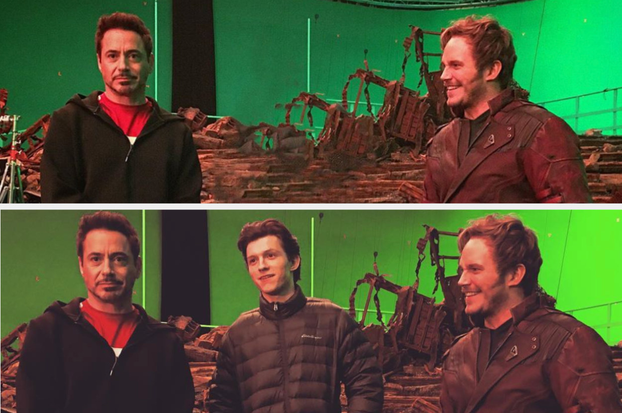 The new photo without Tom Holland, contrasted with the original