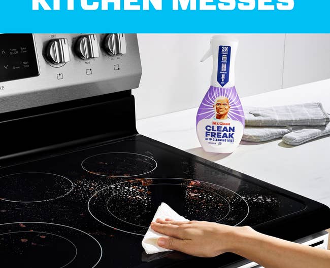 The cleaner being used on a glass cooktop