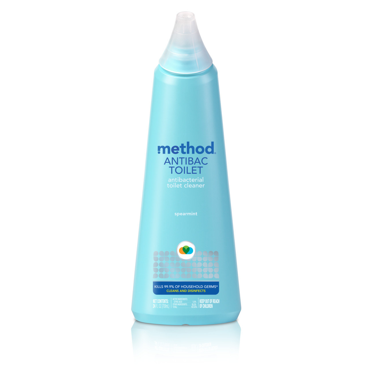 The toilet cleaner bottle, which has a pointy top to dispense the cleaner