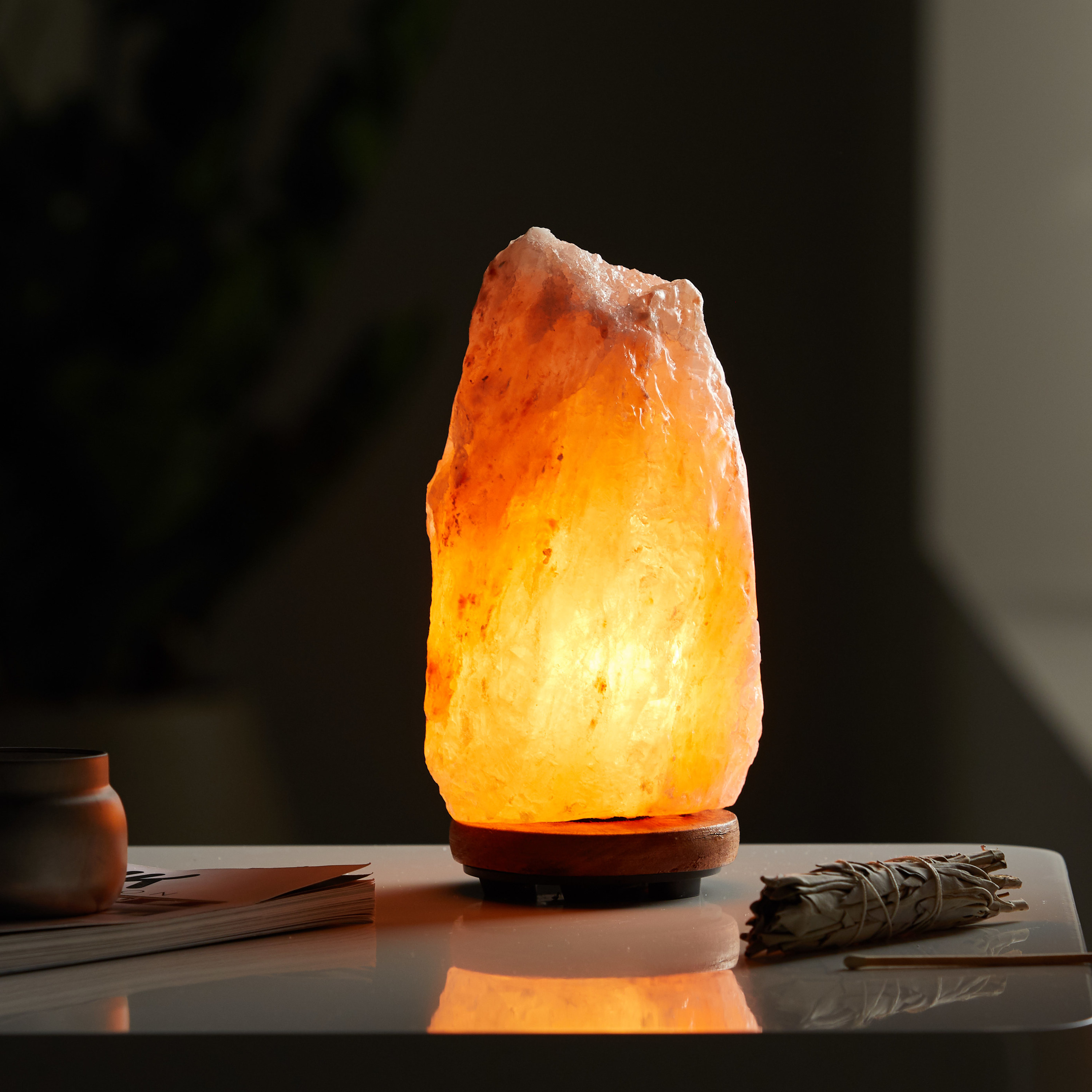 Himalayan salt lamp lit up