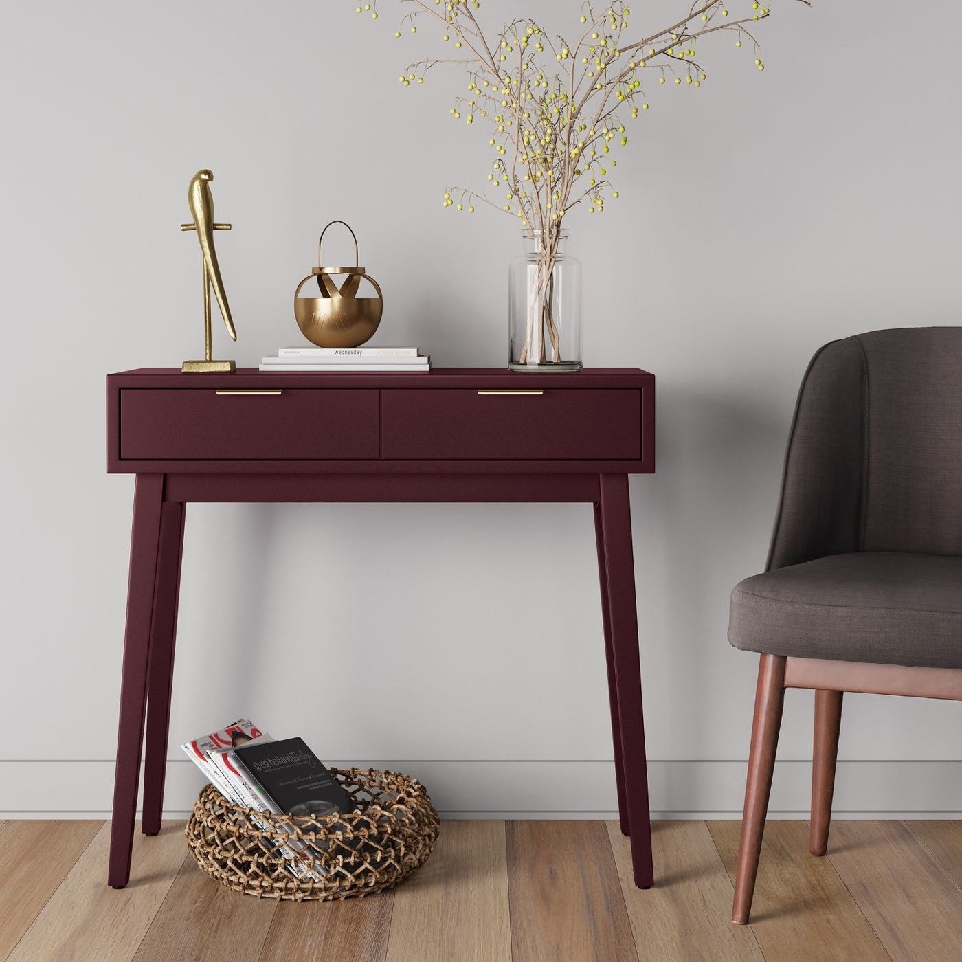 The console table in an entryway 