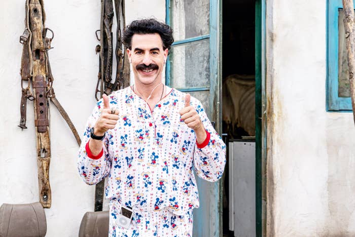 Borat holding two thumbs up