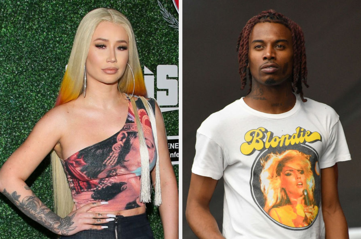Iggy in an across the shoulder shirt and Playboi Carti in a Blondie t-shirt