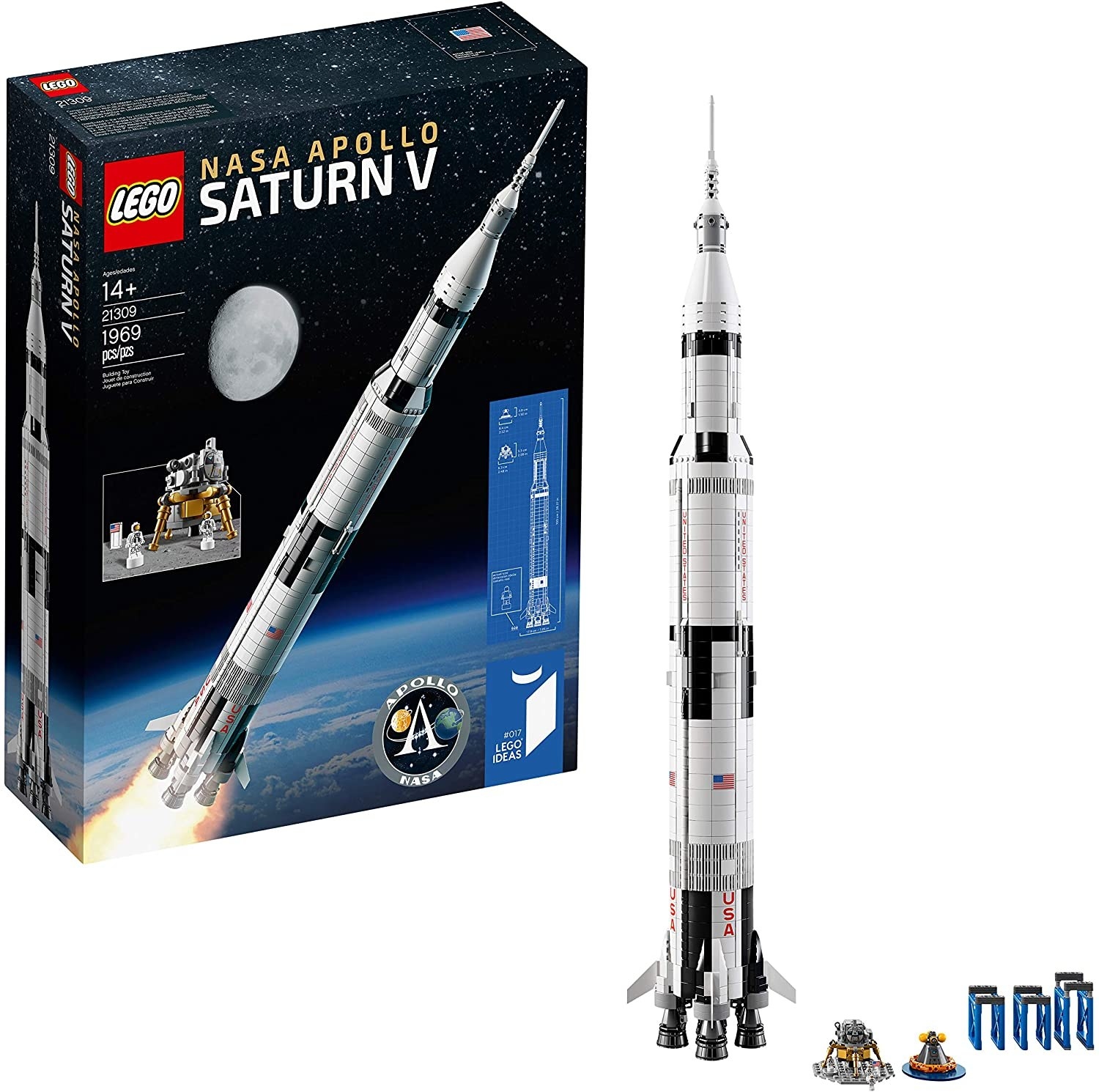 the box showing the rocket and the rocket built next to it