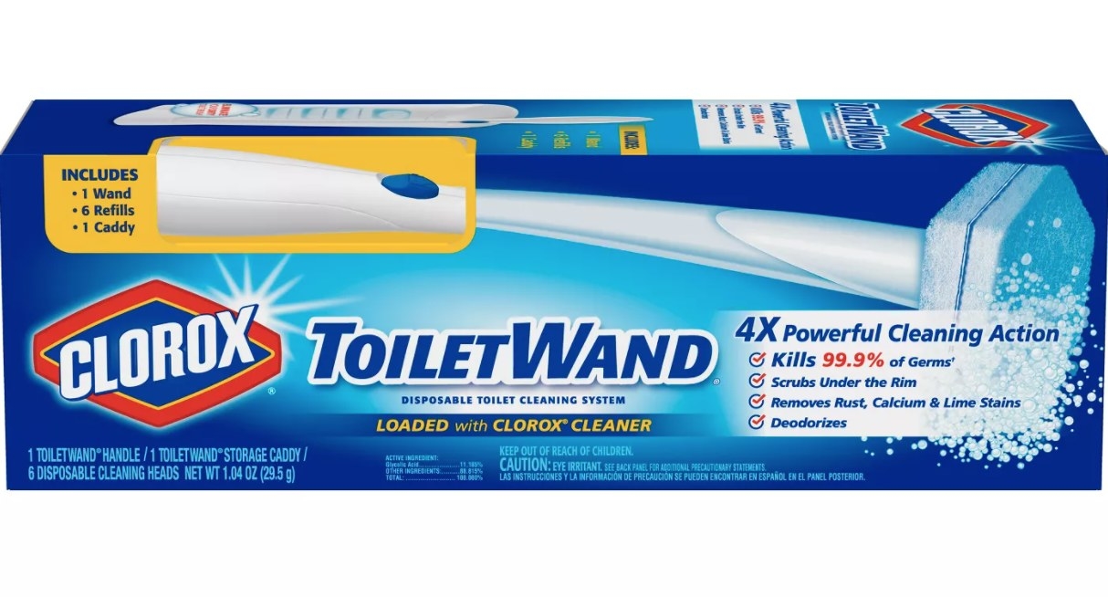 A Clorox toilet wand with disposable cleaning heads