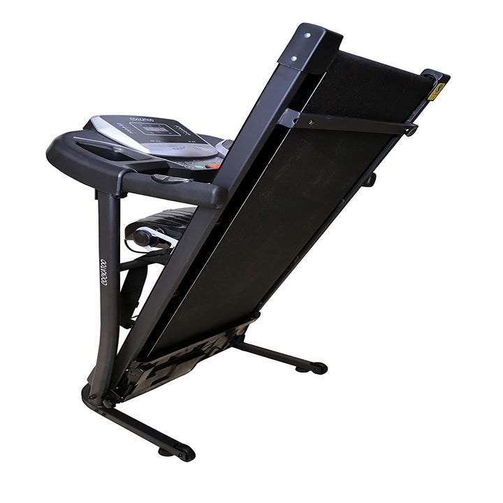 Treadmill folded up.