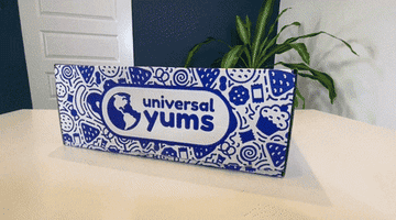 A gif showing the Universal Yums box and website.