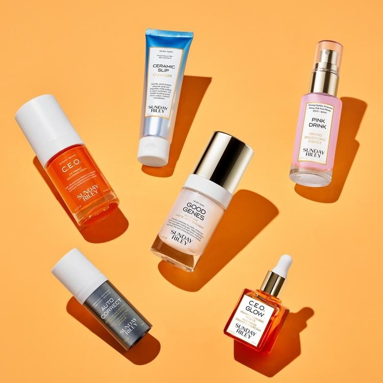 The six small skincare bottles