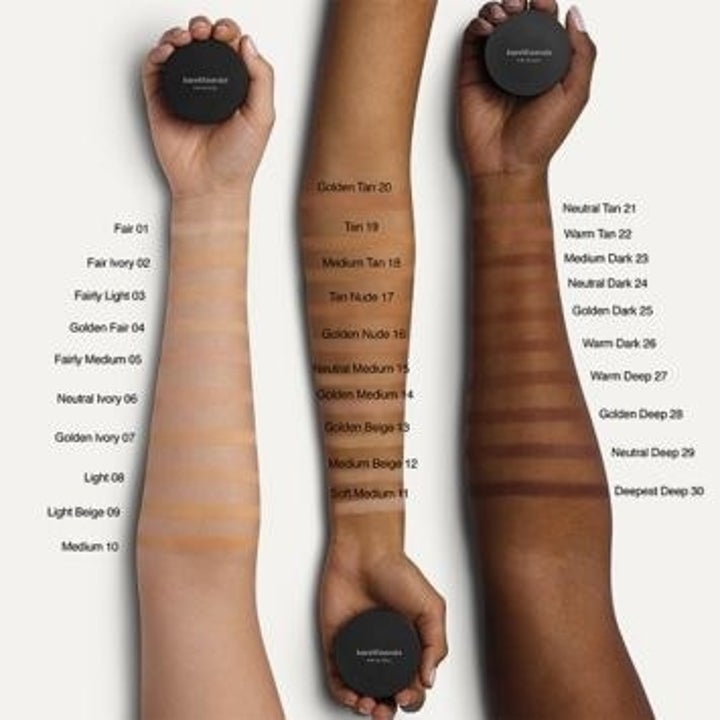 three different colored arms showing off the 30 different shades of product