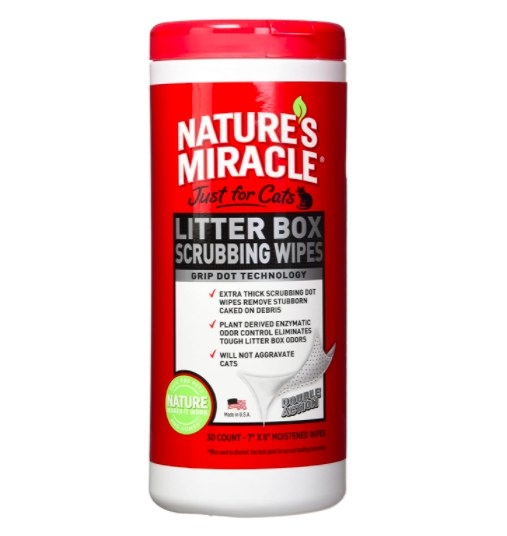 red container of nature&#x27;s miracle litter box scrubbing wipes