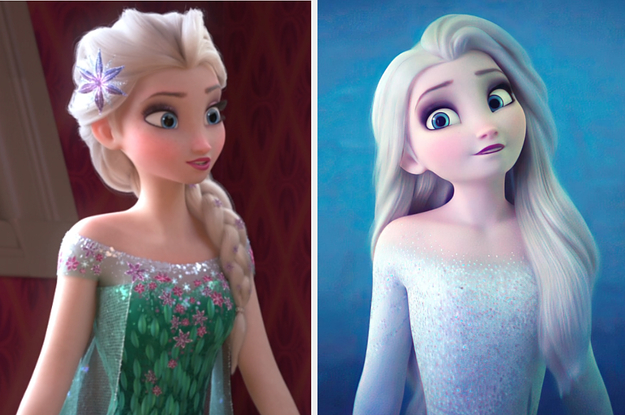 Elsa in a spring dress and Elsa in a winter dress
