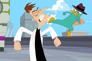 Agent P and Dr. Doof fighting it out