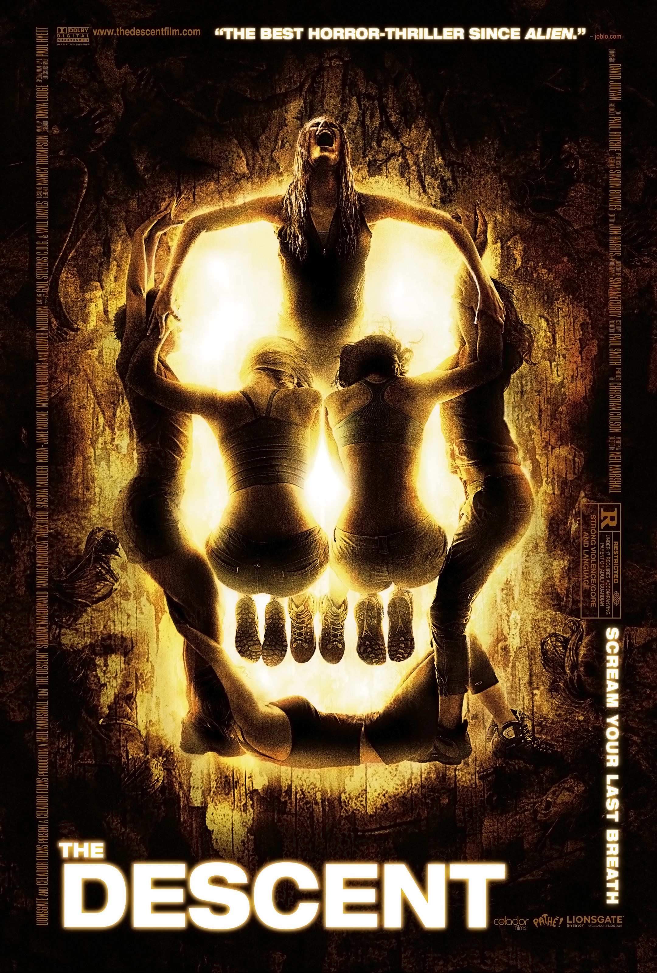 The official poster for &quot;The Descent&quot; featuring six women in formation to form a skull