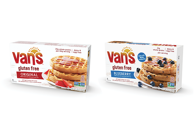 Two-pack of Van&#x27;s gluten-free waffles in original and blueberry