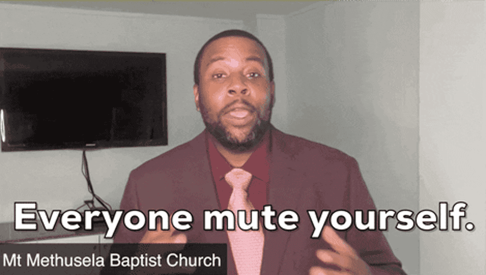 Kenan Thompson as a pastor on Zoom on SNL saying, &quot;Everyone mute yourself.&quot;