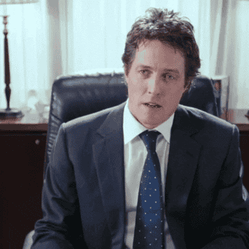 Hugh Grant as the British Prime Minister in Love Actually