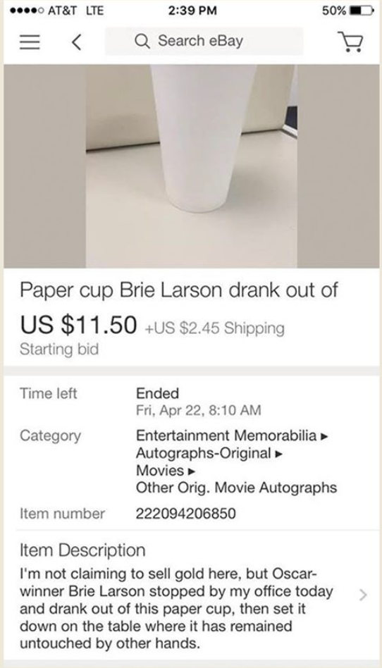 An eBay listing for the cup asking for a a starting bid of $11.50