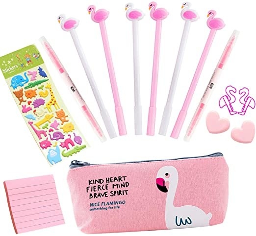 flamingo pens, pouch