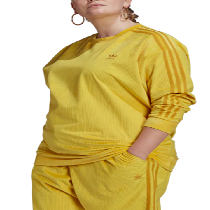 Yellow Adidas sweatshirt with darker yellow stripes down sleeves 