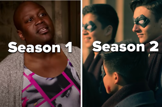 Titus is on the left labeled "Season 1" with characters from "Umbrella Academy" labeled, "Season 2"