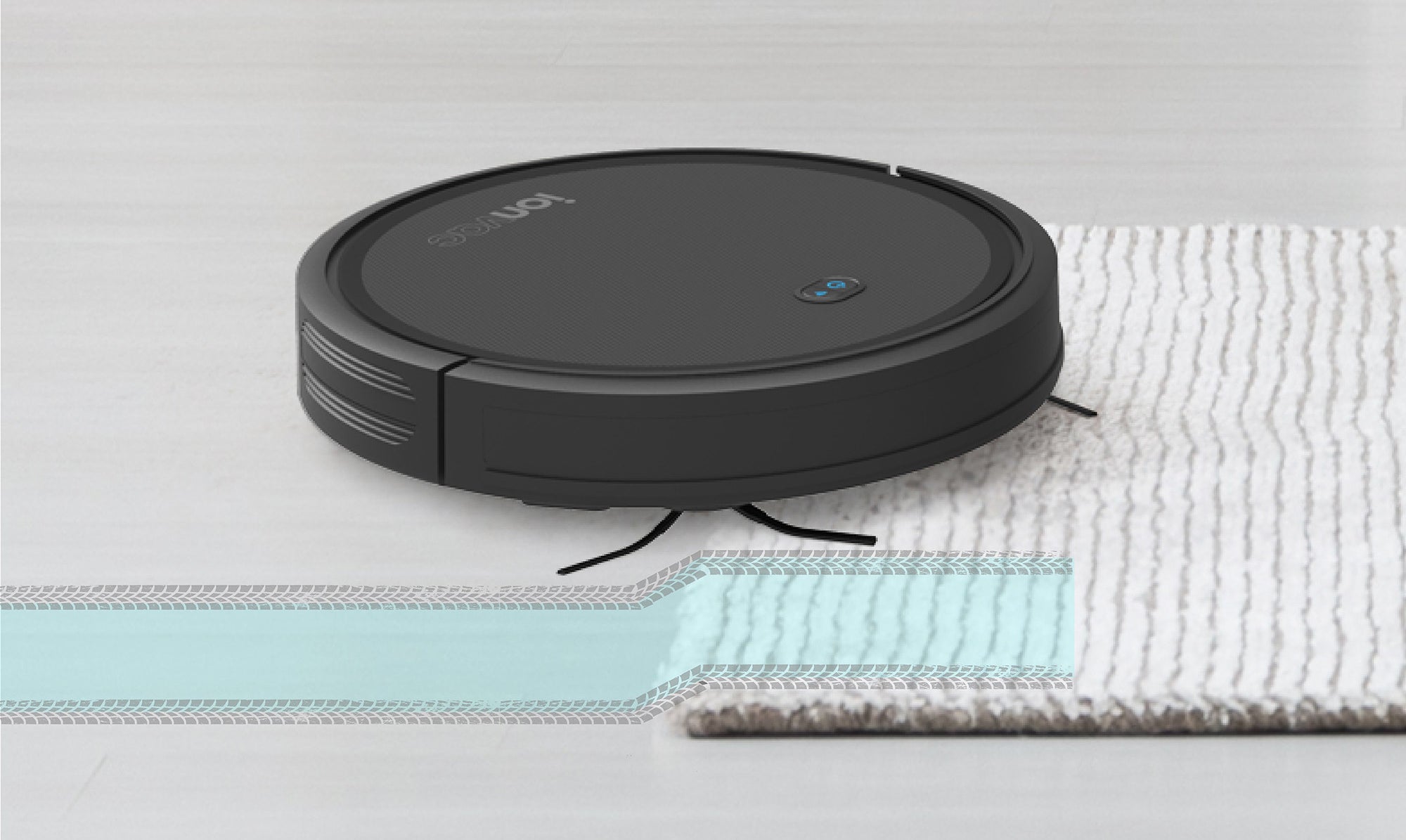 ionvac robot vacuum going up on a rug