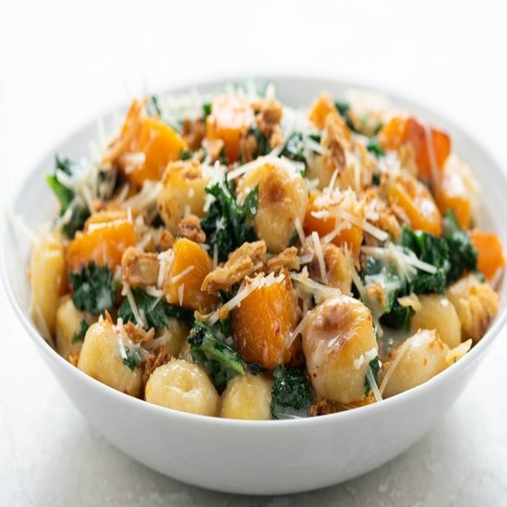 Butternut squash alfredo gnocchi in a bowl