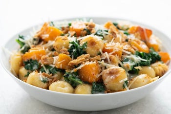 Butternut squash alfredo gnocchi in a bowl