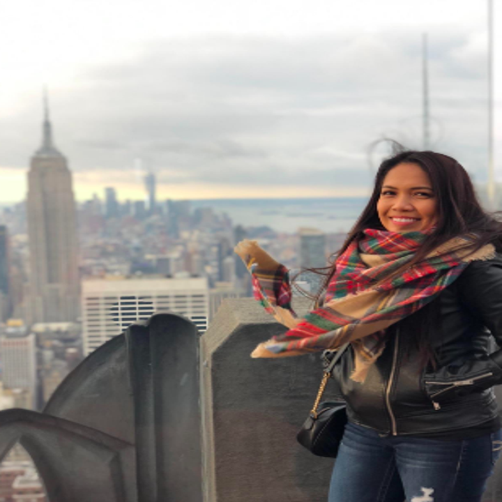 Reviewer wearing scarf on trip to NYC