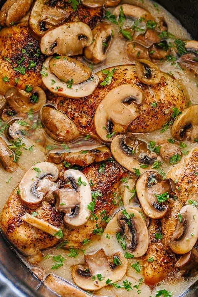 Creamy chicken marsala with mushrooms in a slow cooker