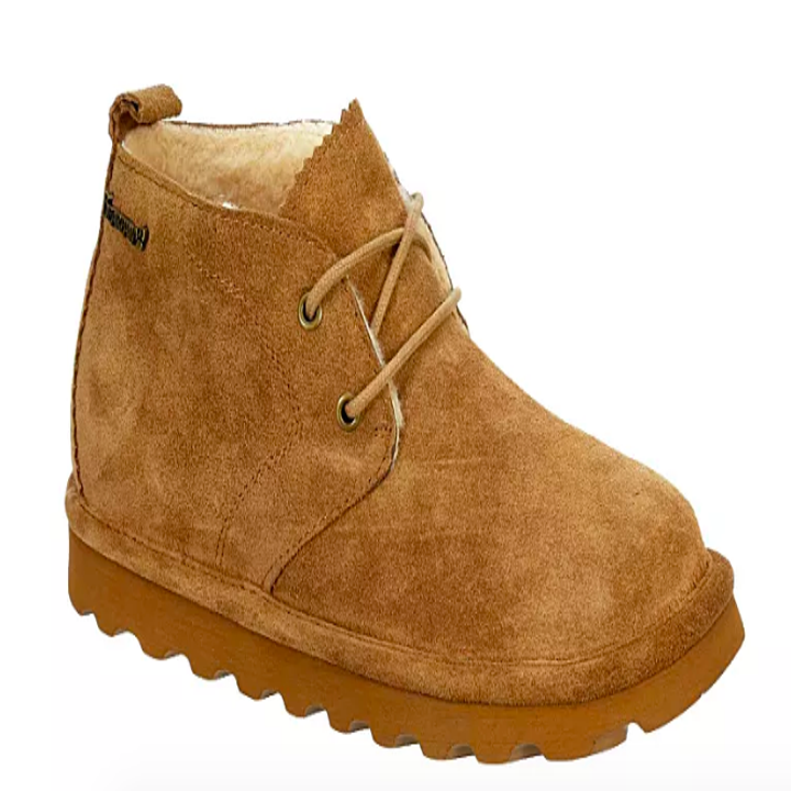 Ankle high lace up boot with grippy sole and soft interior in tan