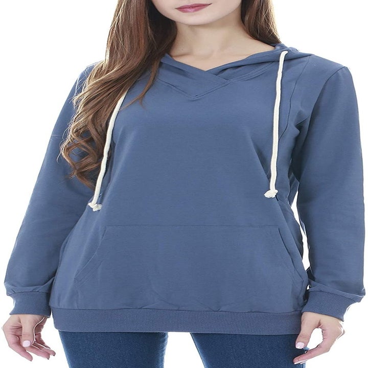 Hoodie with long ties and front kangaroo pocket