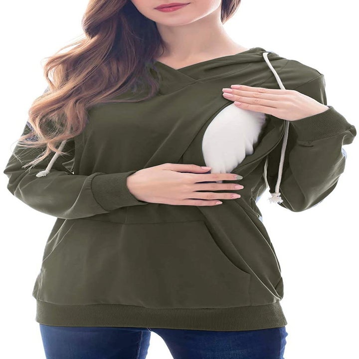 Hoodie's side open to reveal nursing slit 