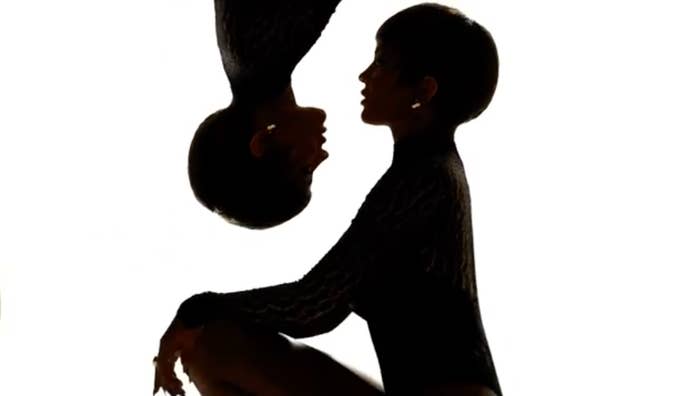 Double silhouette of Kylie in a short wig