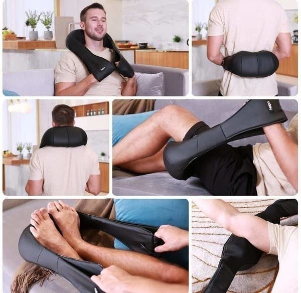 A model showing the various ways the massager can be used