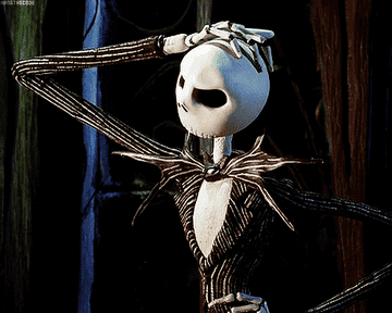 A skeleton in a suit scratching his head