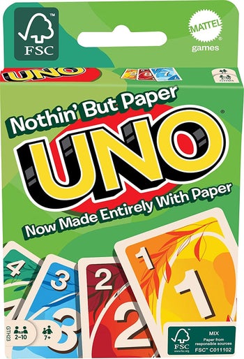 Green packaging of Uno cards