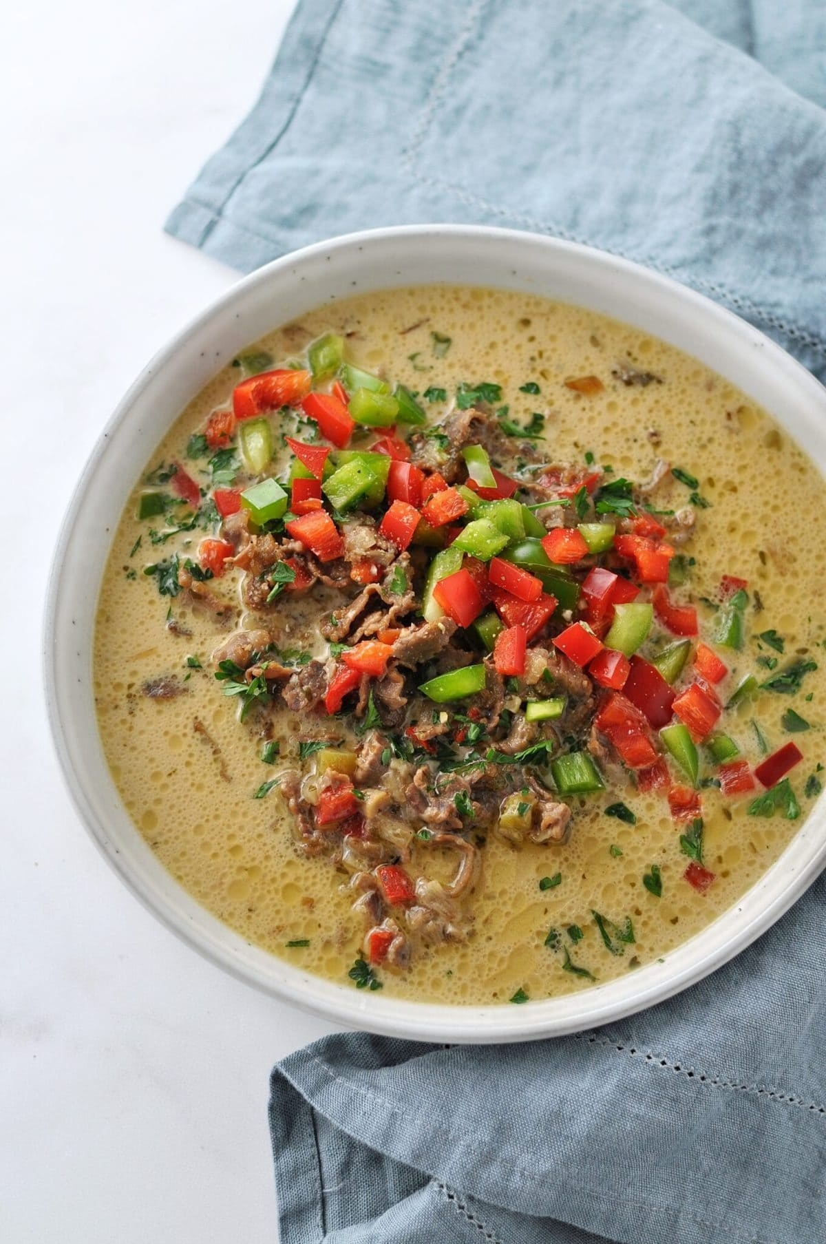 Philly cheesesteak soup