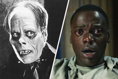 The disfigured face of the Phantom of the Opera next to the main character from Get Out in a hypnotic state