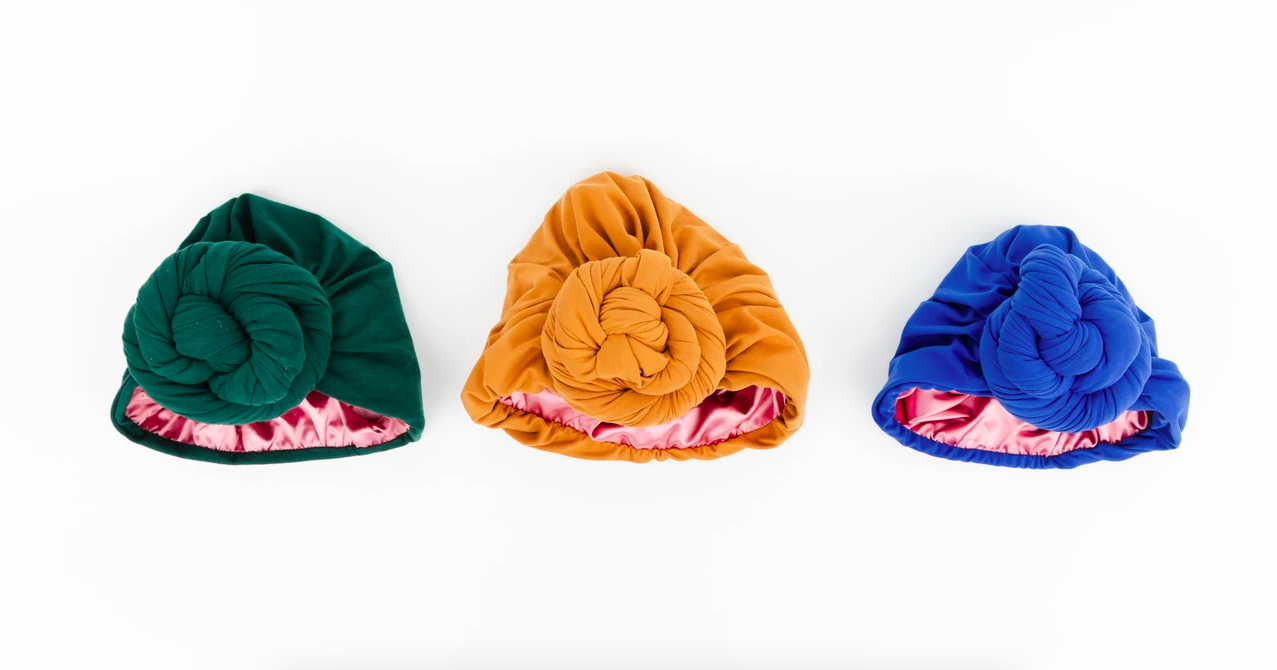 Three satin-lined T-shirt bun wraps in different colors