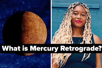 A photo of Mercury and astrologer Adama Sesay that says "What is Mercury Retrograde?"