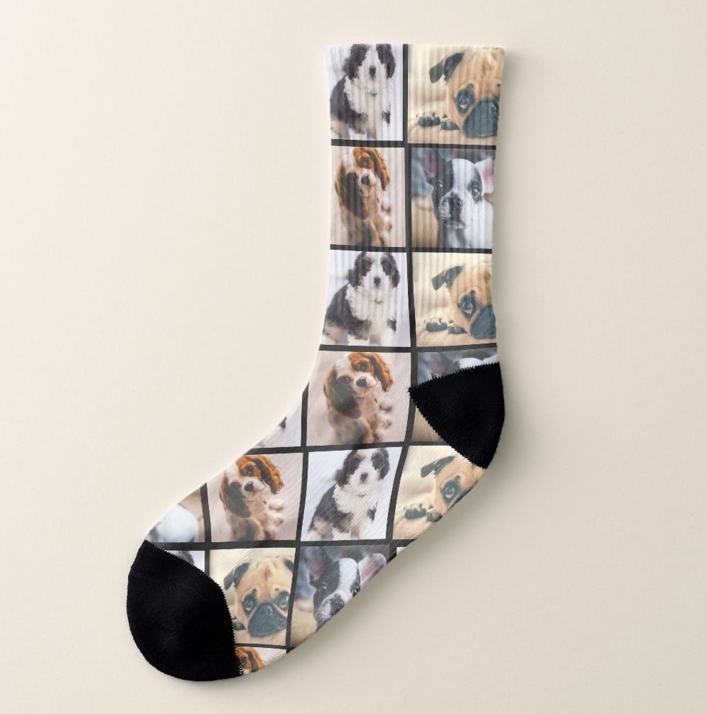 The socks with collage of custom dog photos