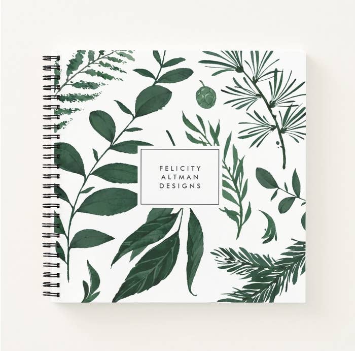 Notebook with green leaf design and custom name