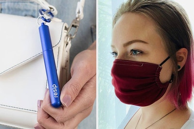 A reusable straw and a person in a face mask 