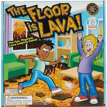 The Floor is Lava game box showing two animated children playing the game