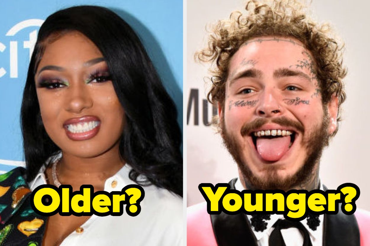 Megan Thee Stallion with caption "Older?" and Post Malone with caption "Younger?"